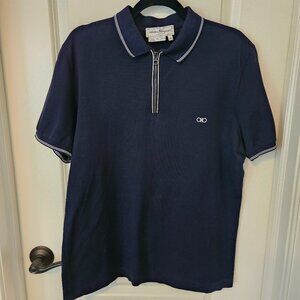 Salvatore Ferragamo men's medium dark navy pique short sleeve polo shirt